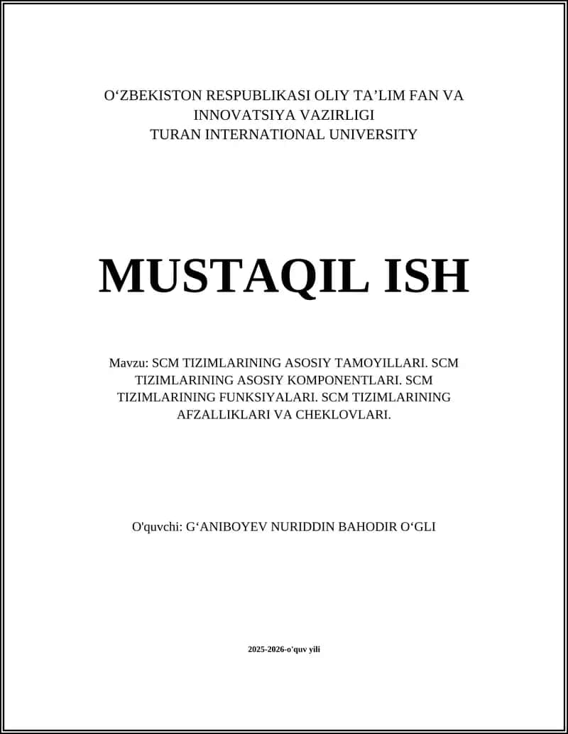 SCM TIZIMLARINING ASOSIY TAMOYILLARI 1