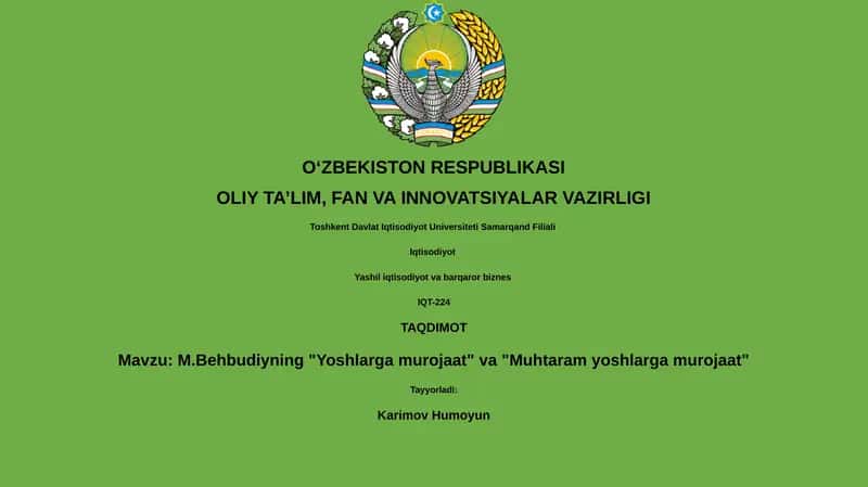 M.Behbudiyning "Yoshlarga murojaat" va "Muhtaram yoshlarga murojaat" 1