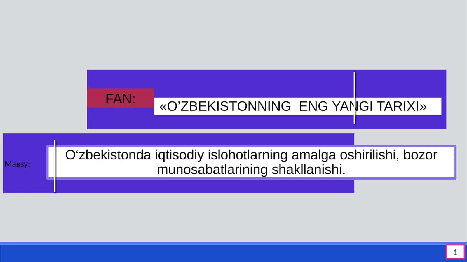 O‘zbekistonda iqtisodiy islohotlarning amalga oshirilishi, bozor munosabatlarining shakllanishi 1