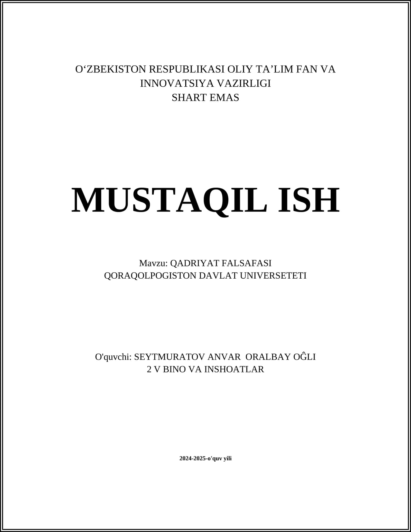 Qadriyat Falsafasi 1