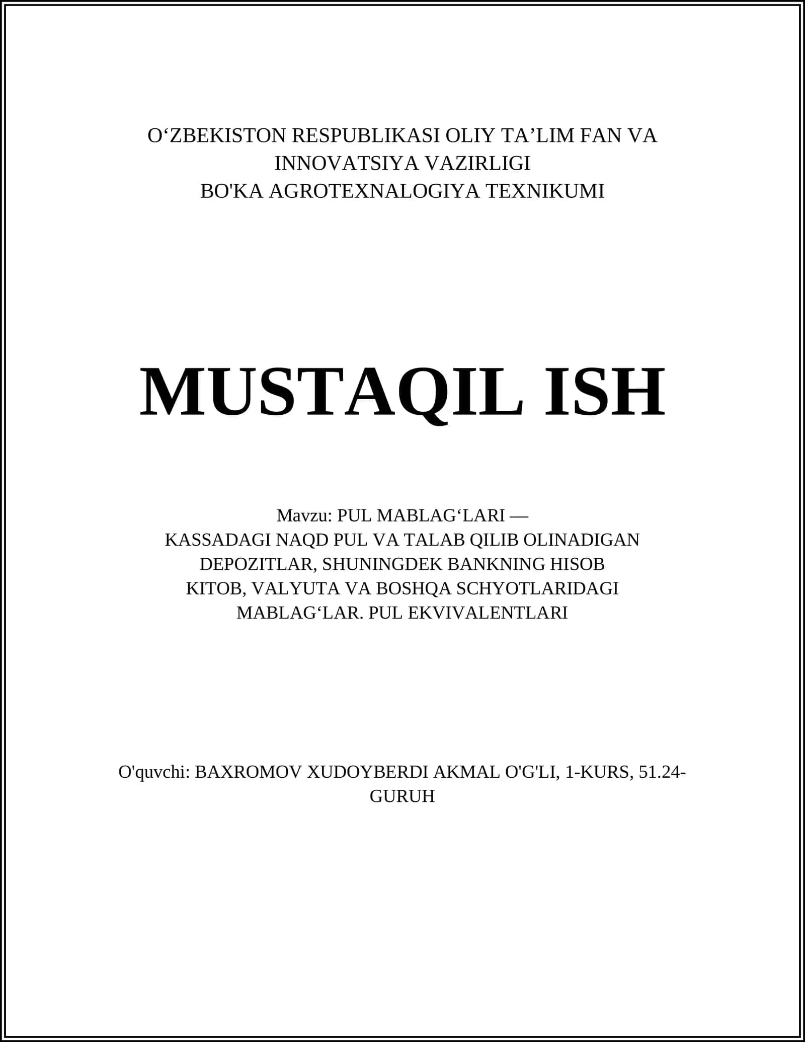 PUL MABLAG‘LARI 1