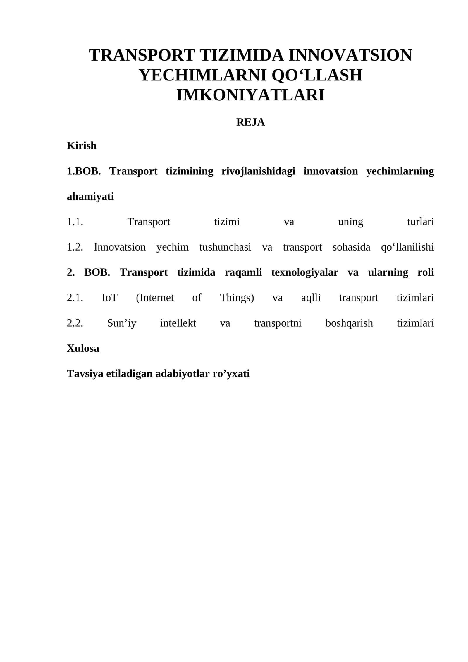 TRANSPORT TIZIMIDA INNOVATSION YECHIMLARNI QO‘LLASH IMKONIYATLARI 1