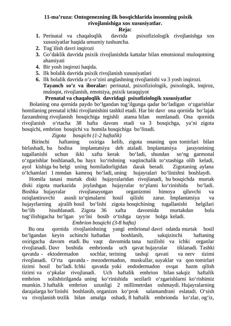 Prenatal va chaqaloqlik davridagi psixofiziologik xususiyatlar 1
