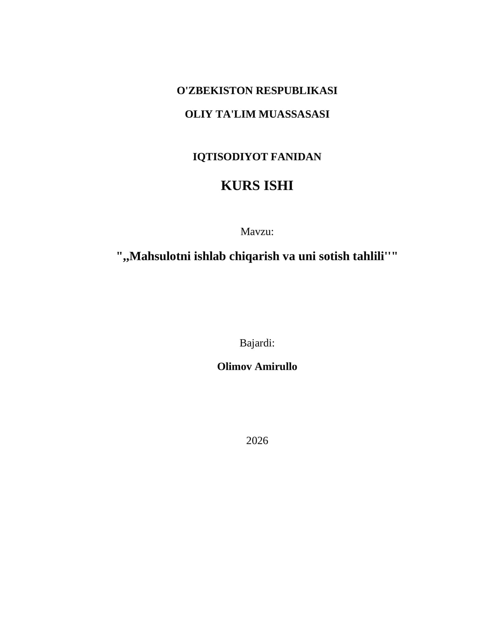 Mahsulotni ishlab chiqarish va uni sotish tahlili 1