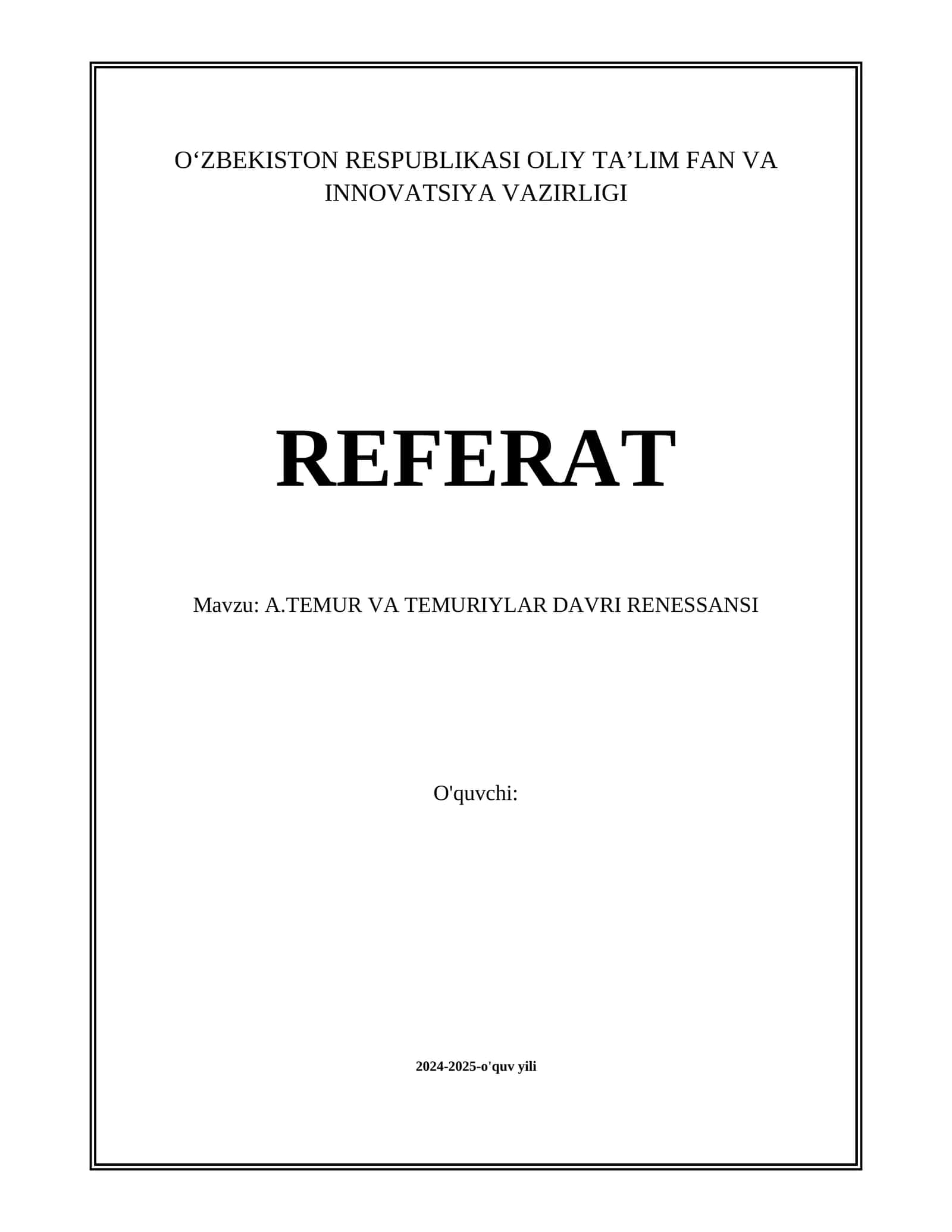 A.TEMUR VA TEMURIYLAR DAVRI RENESSANSI 1