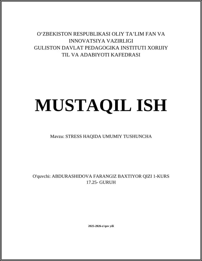 STRESS HAQIDA UMUMIY TUSHUNCHA 1