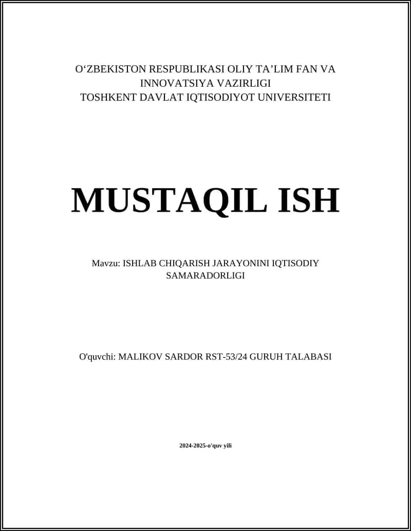 Ishlab chiqarish jarayonini iqtisodiy samaradorligi 1