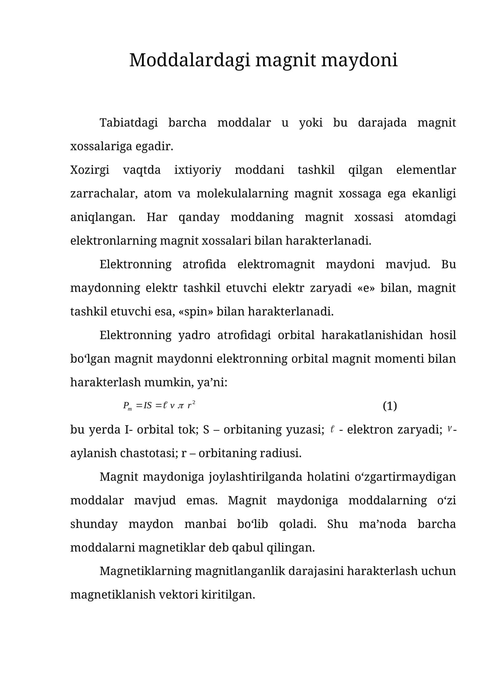 Moddalardagi magnit maydoni 1