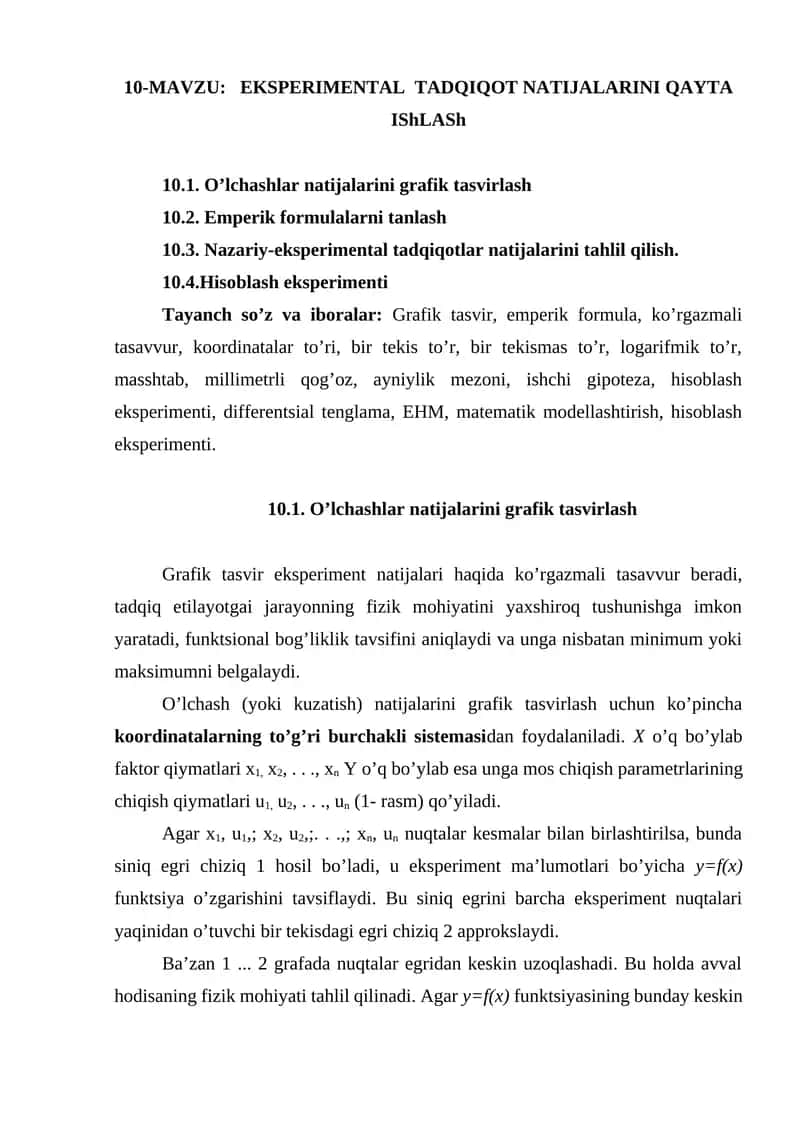 EKSPERIMENTAL TADQIQOT NATIJALARINI QAYTA IShLASh 1