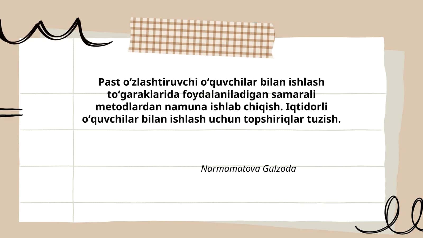 Past oʻzlashtiruvchi oʻquvchilar bilan ishlash toʻgaraklarida foydalaniladigan samarali metodlardan namuna ishlab chiqish 1