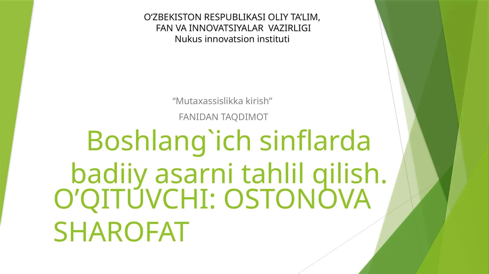 Boshlang`ich sinflarda badiiy asarni tahlil qilish 1