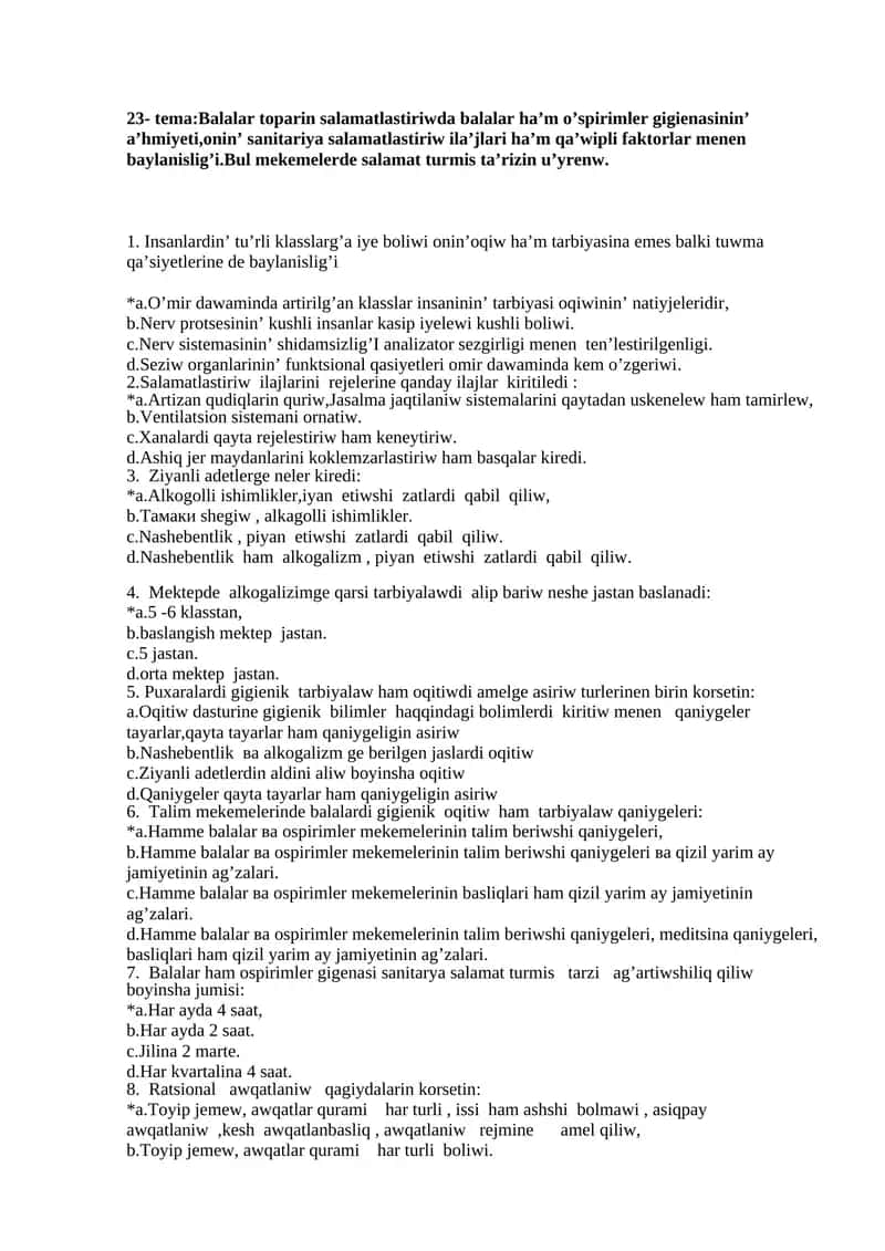 Salamatlastiriwda balalar ha’m o’spirimler gigienasi onin’ sanitariya salamatlastiriw ila’jlari va qa’wipli faktorlariga salamat turmis ta’riz 1