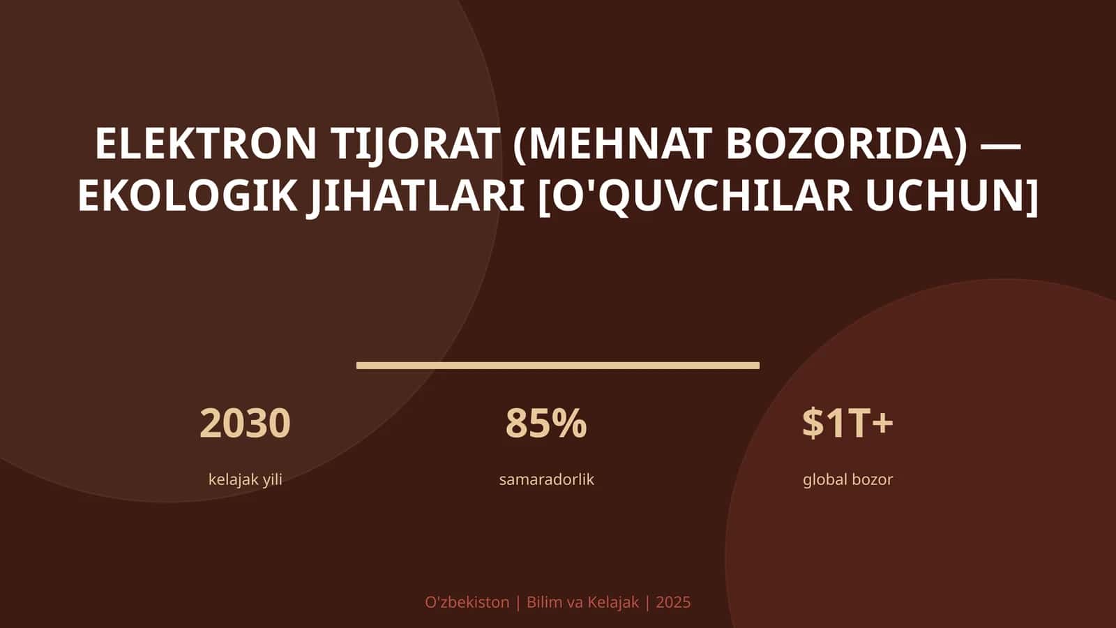 ELEKTRON TIJORAT (MEHNAT BOZORIDA) — EKOLOGIK JIHATLARI [O'QUVCHILAR UCHUN] 1