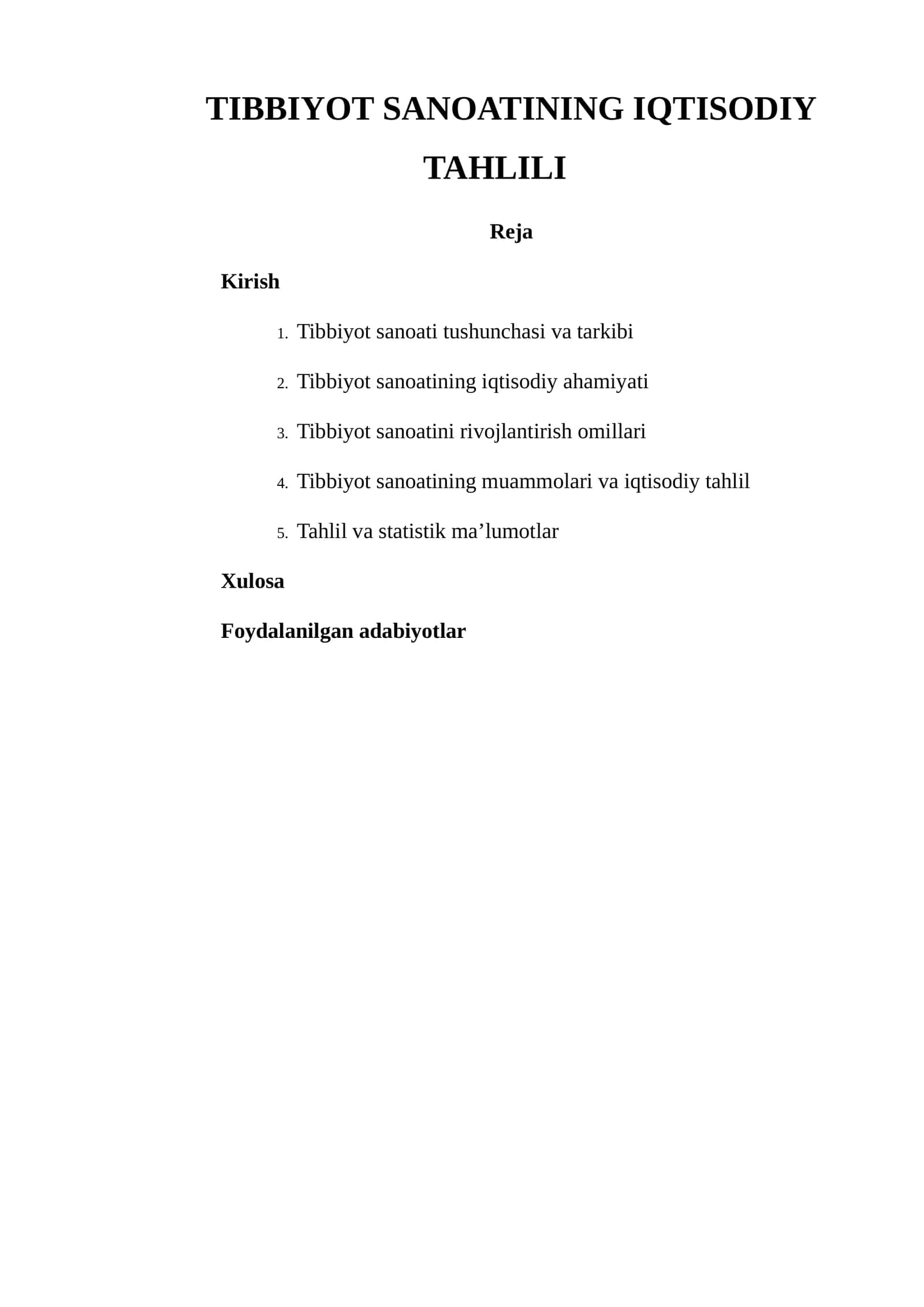 TIBBIYOT SANOATINING IQTISODIY TAHLILI 1