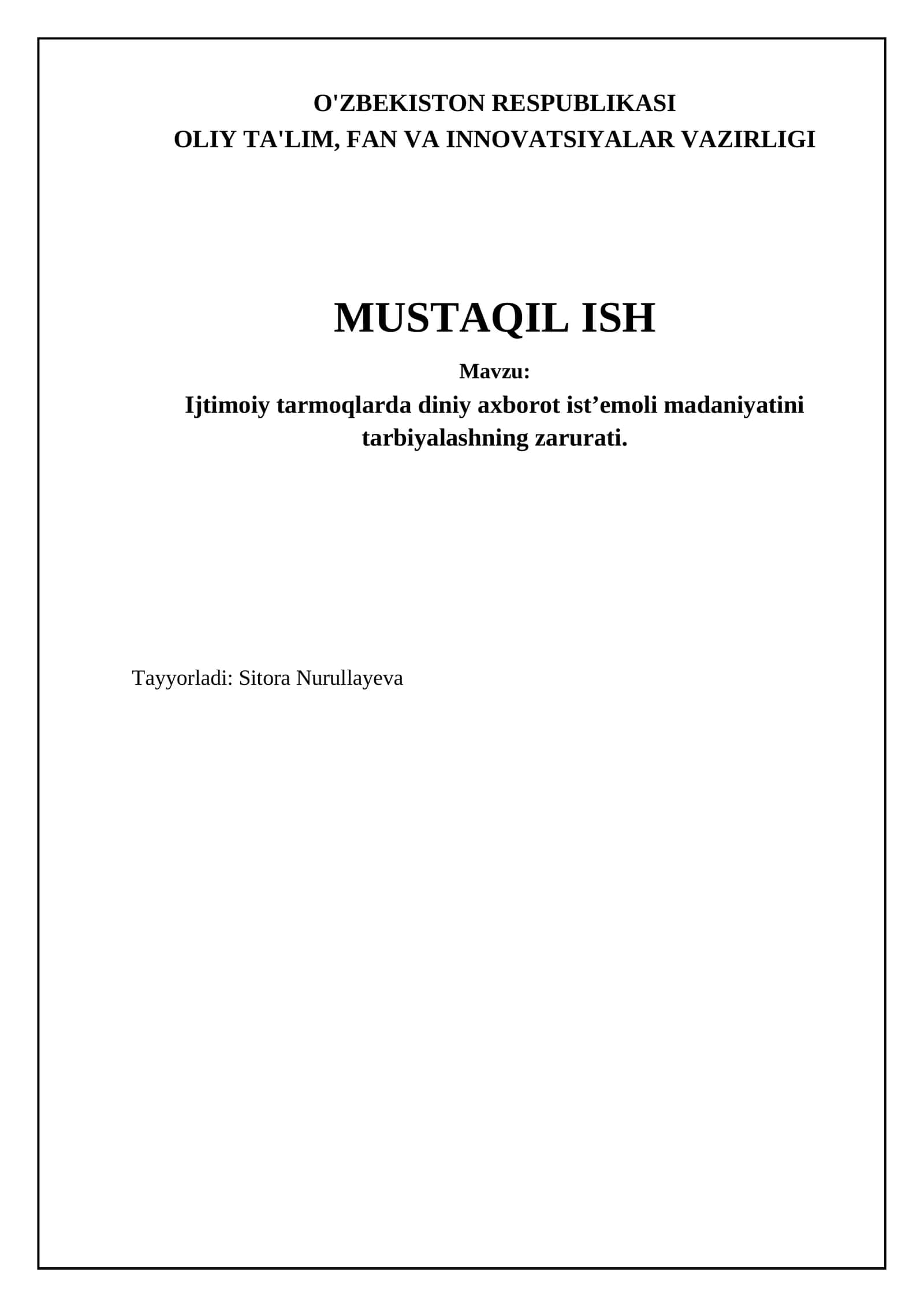 Diniy Axborot Istemolining Ijtimoiy-Ma'naviy Zarurati 1
