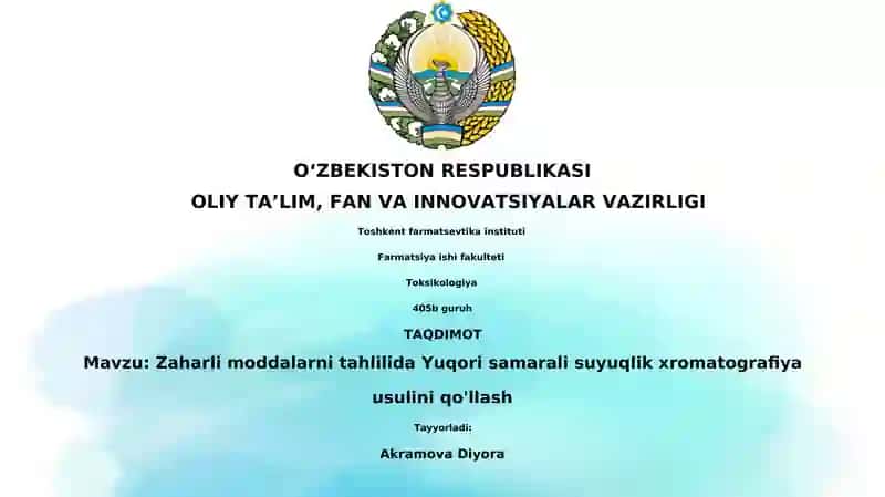 Zaharli moddalarni tahlilida Yuqori samarali suyuqlik xromatografiya