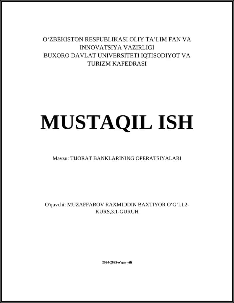 TIJORAT BANKLARINING OPERATSIYALARI 1