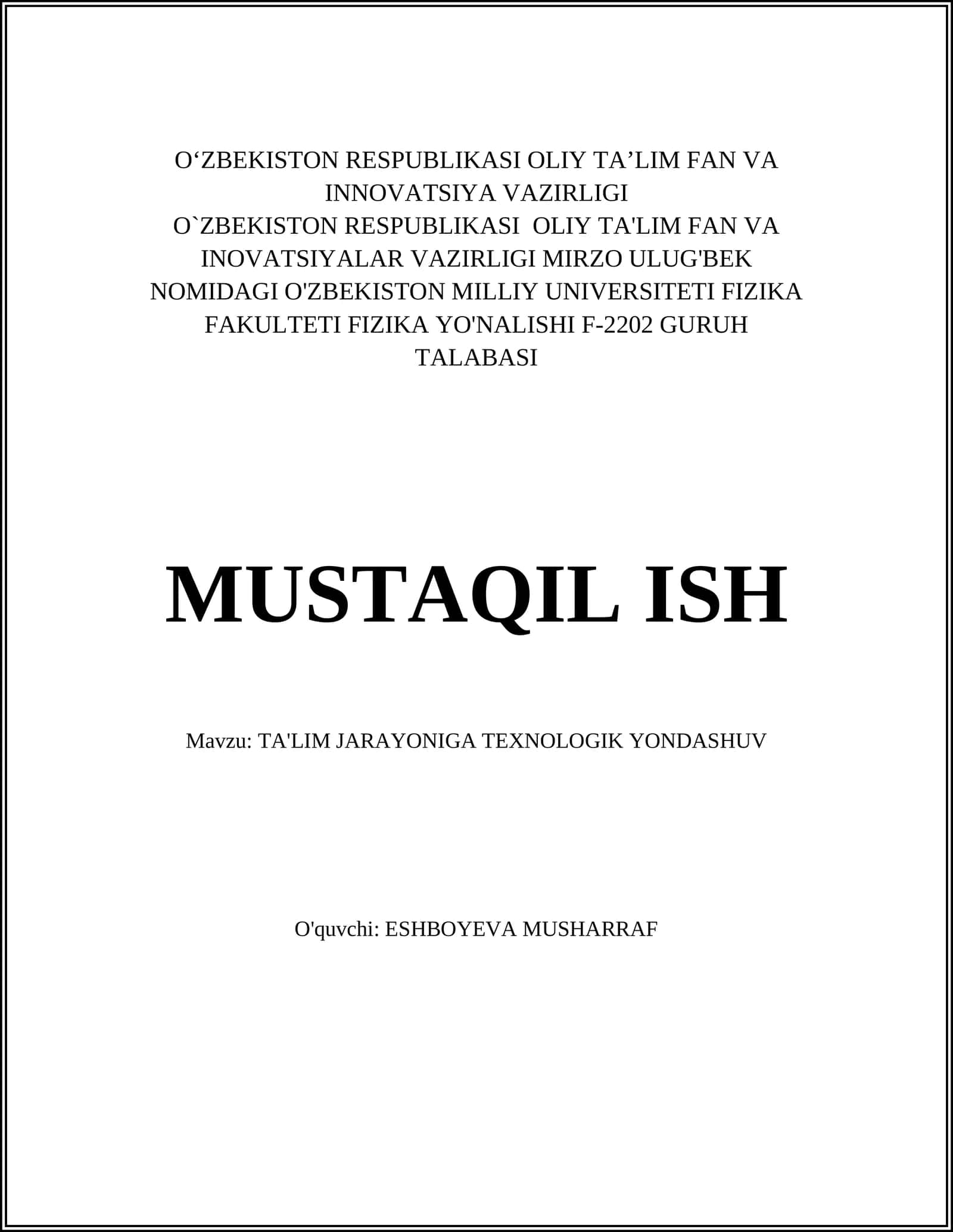 TA'LIM JARAYONIGA TEXNOLOGIK YONDASHUV 1