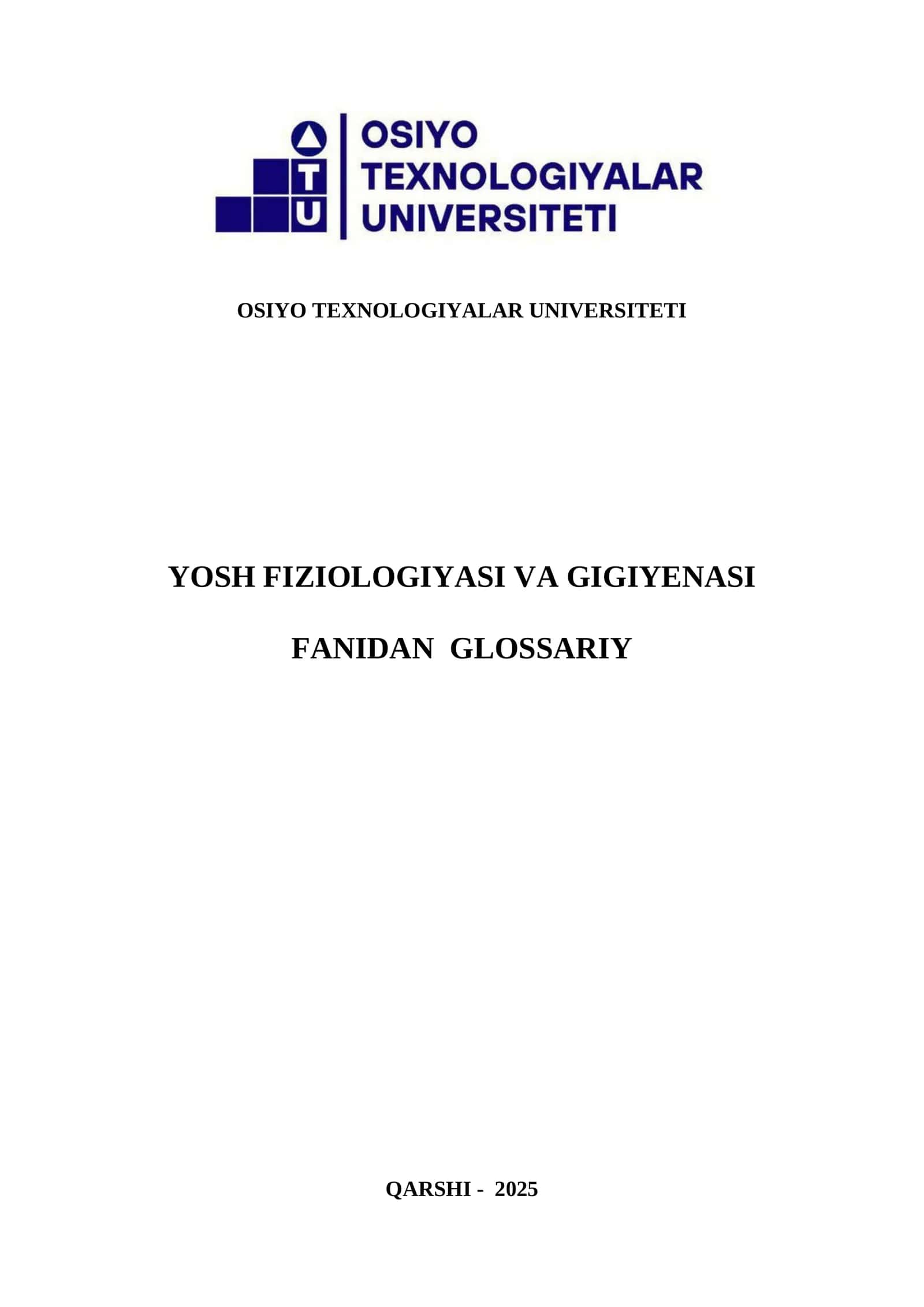 YOSH FIZIOLOGIYASI VA GIGIYENASI FANIDAN GLOSSARIY 1