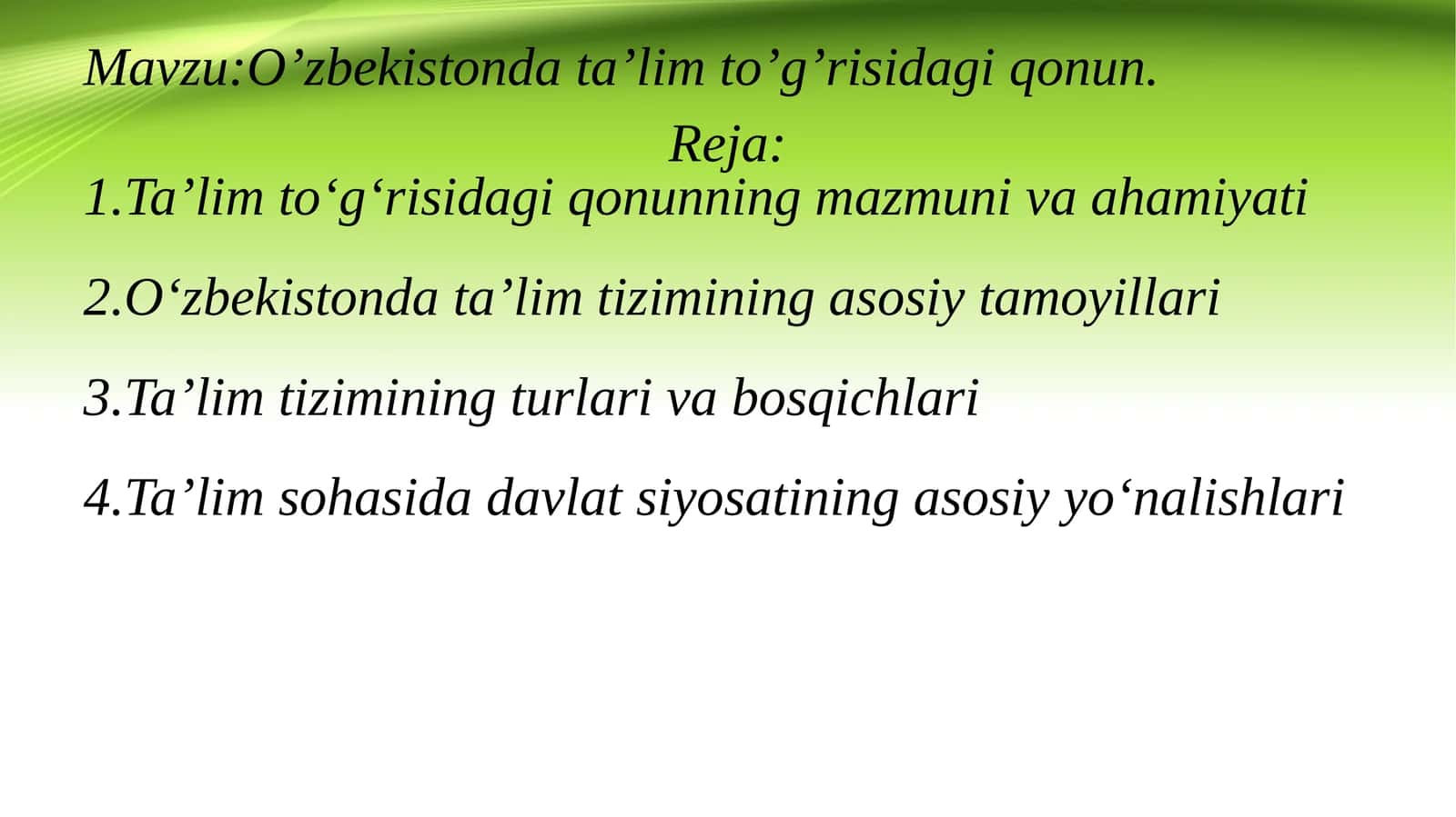 O’zbekistonda ta’lim to‘g‘risidagi qonun 1