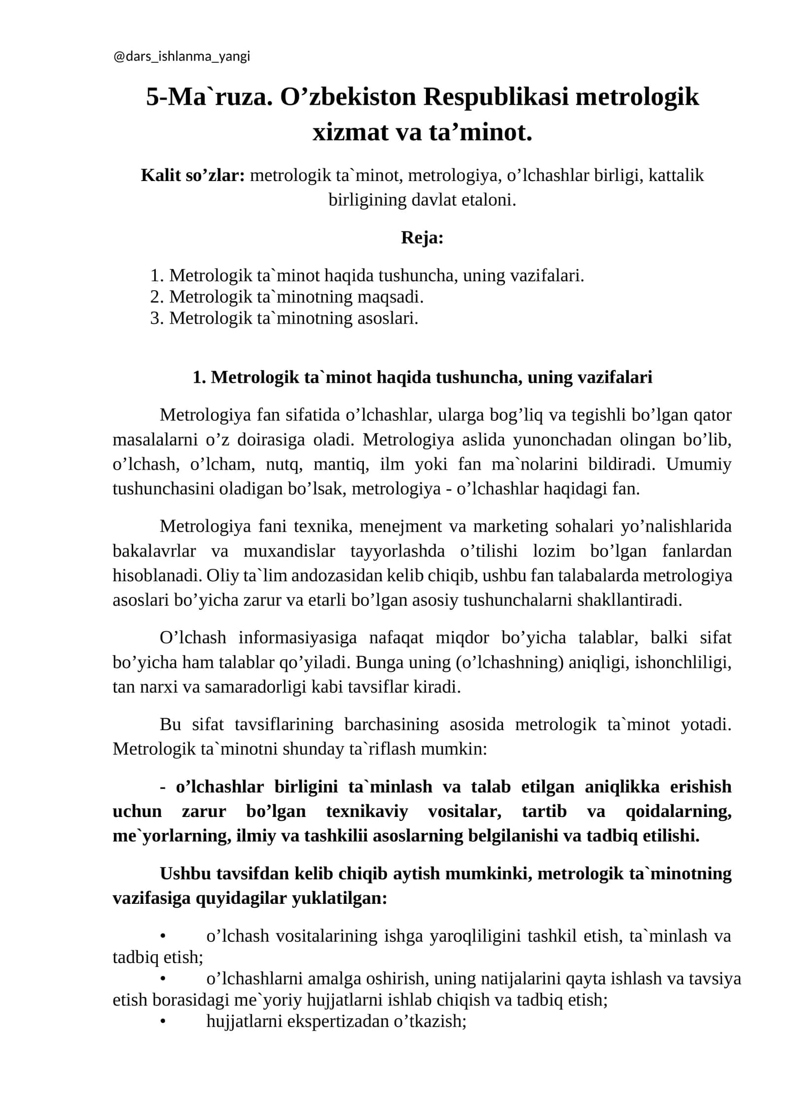 Metrologik ta'minot 1