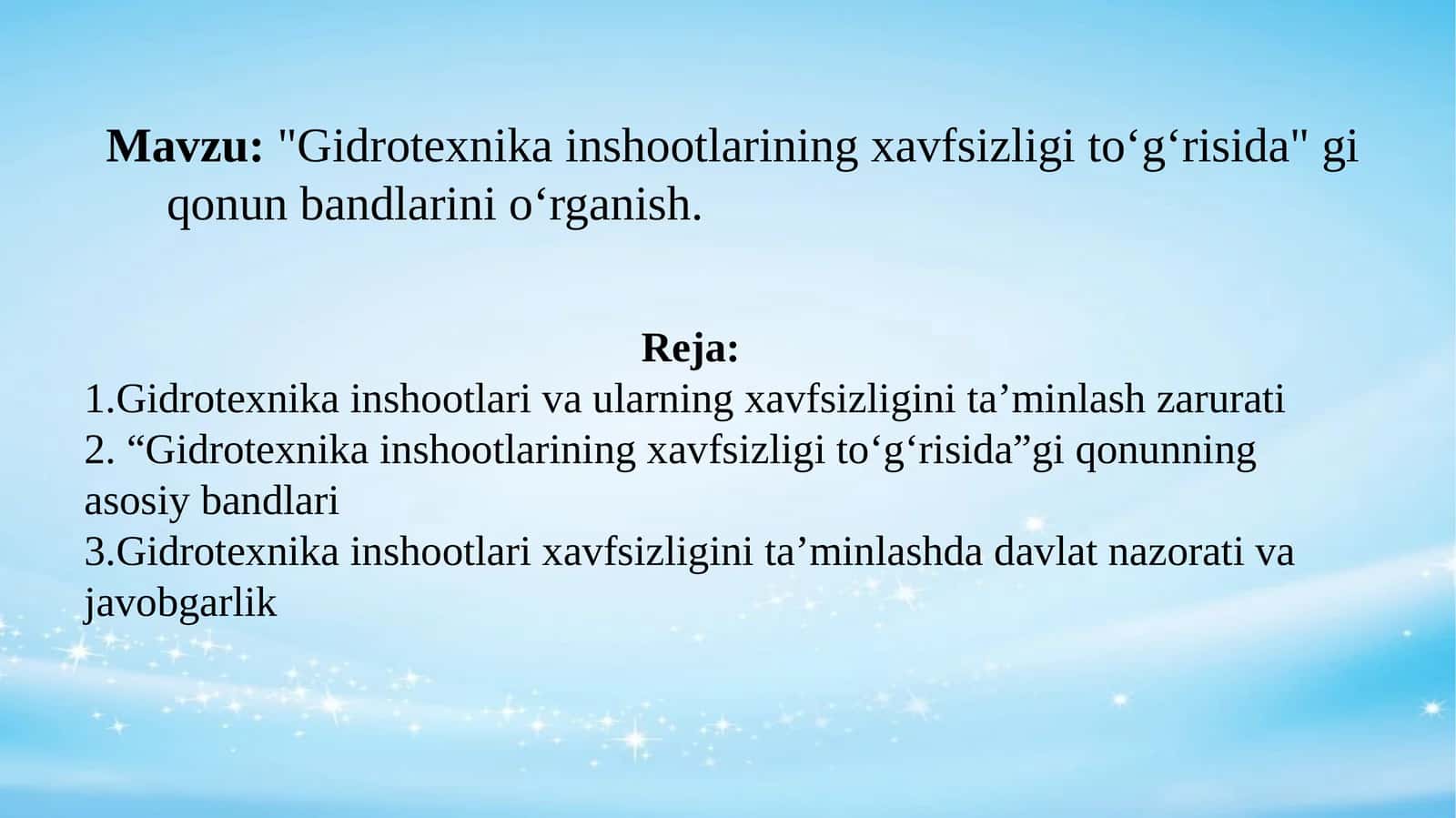 Gidrotexnika inshootlari xavfsizligi to'g'risida 1
