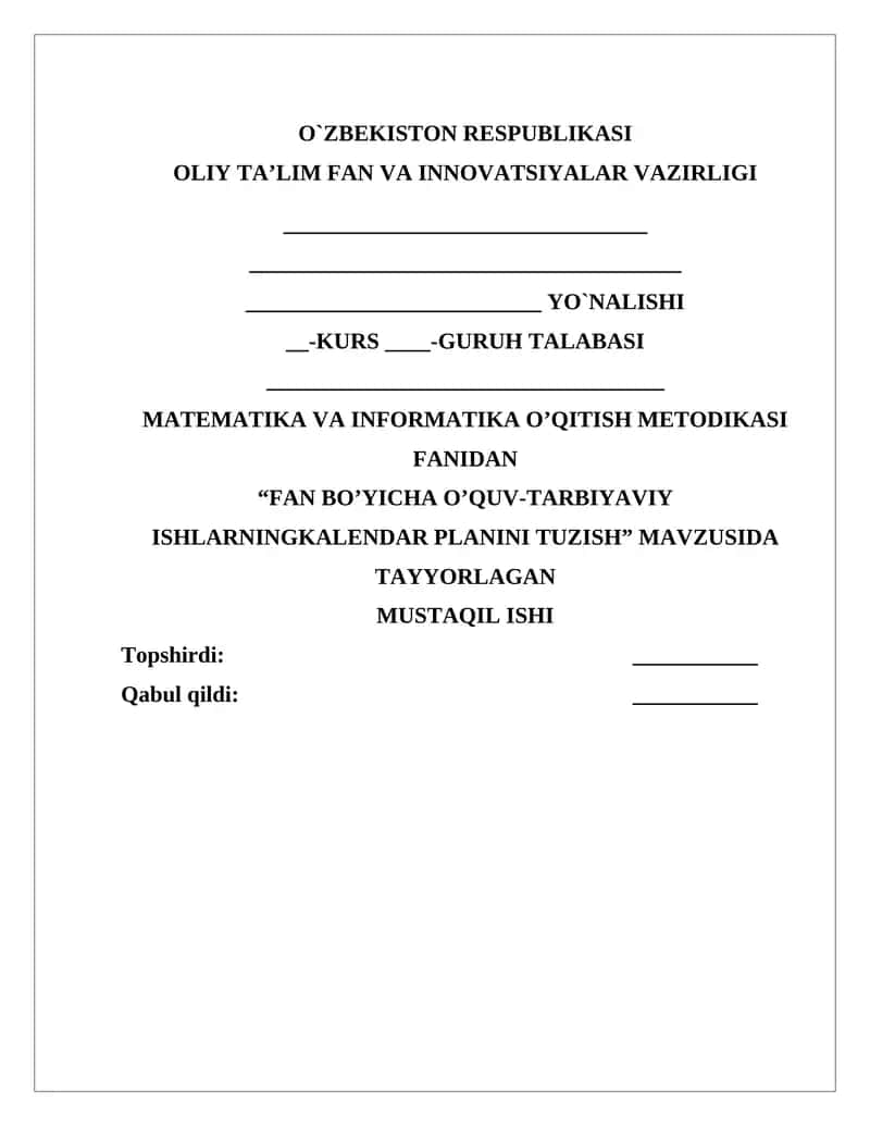 MATEMATIKA VA INFORMATIKA O’QITISH METODIKASI FANIDAN 1