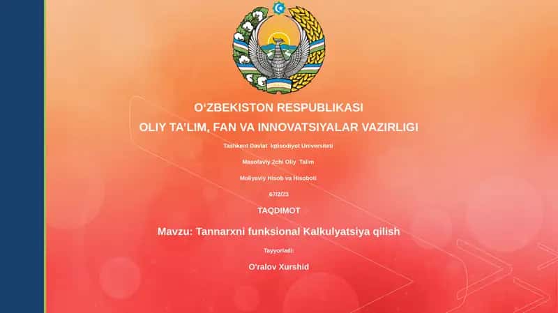 Tannarxni funksional Kalkulyatsiya qilish 1