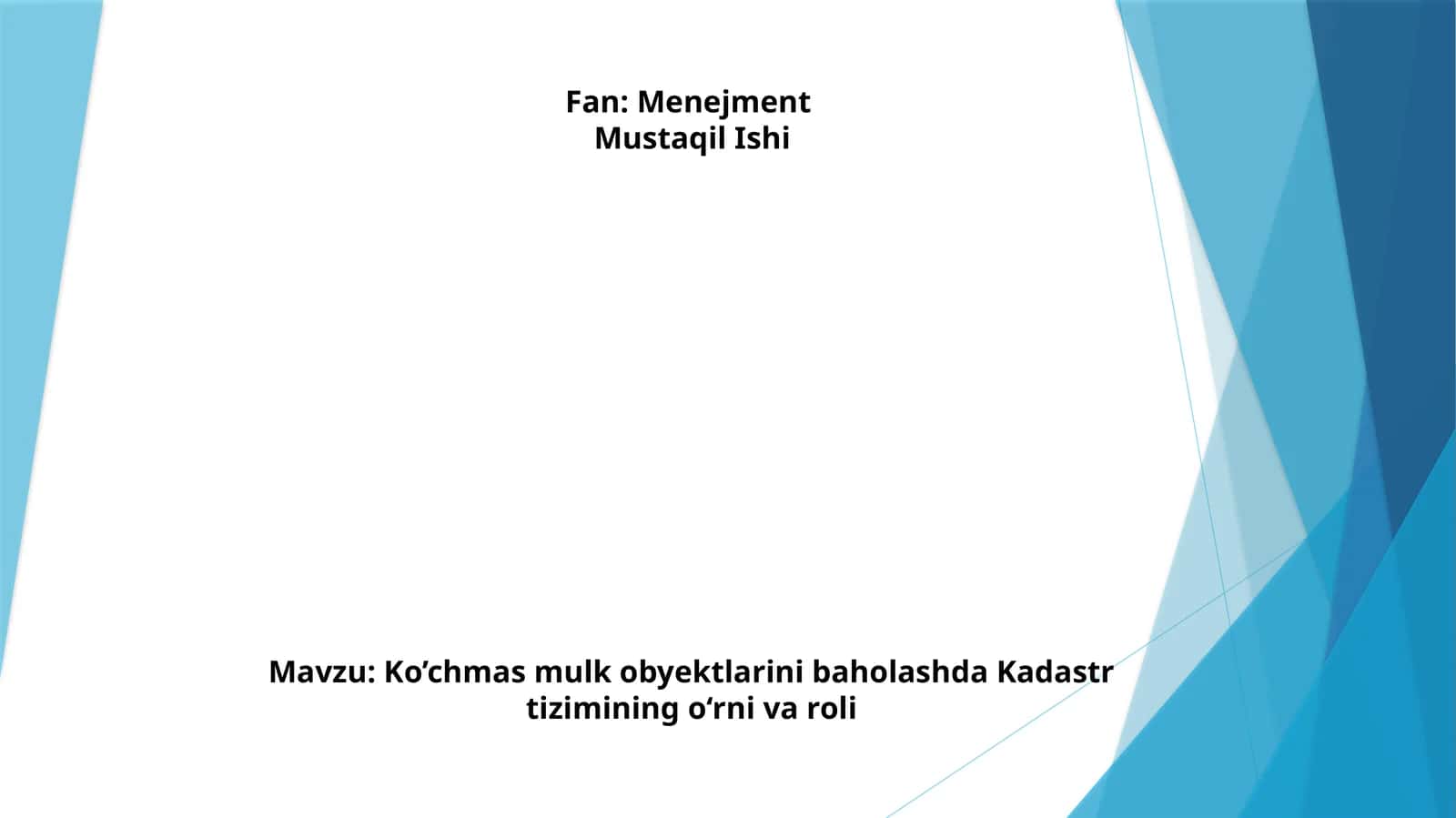 Ko’chmas mulk obyektlarini baholashda Kadastrizimi mavzusida tayyor taqdimot 1