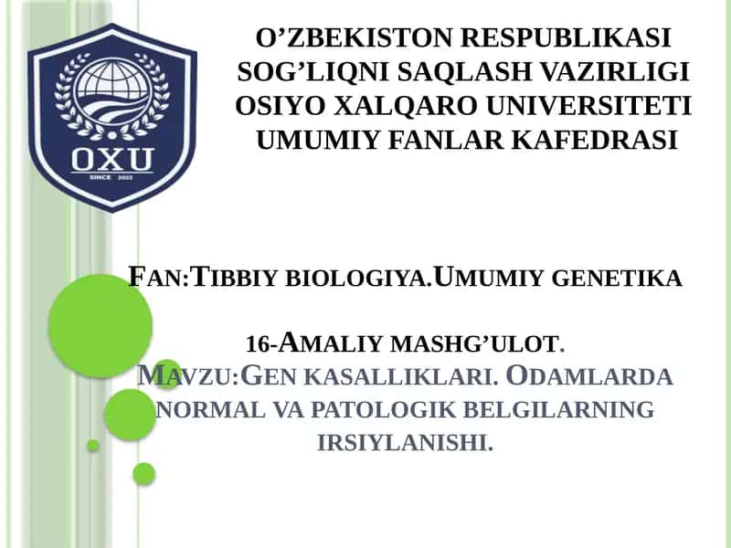 Amaliy mashg’ulot: Gen kasalliklari. Odamlar normal va patologik belgilarning irsiy ko'rsatilishi 1