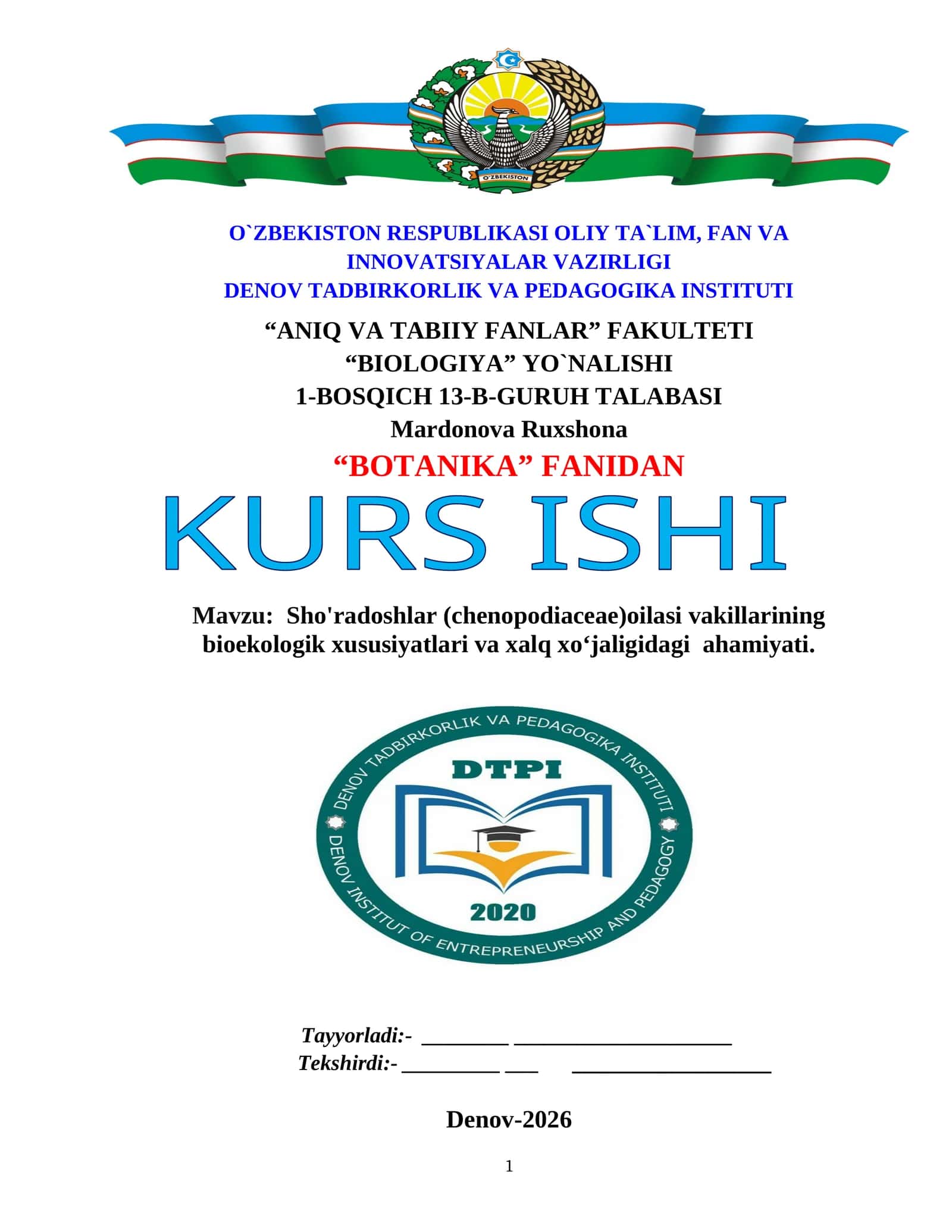 BOTANIKA FANI KURS ISHI 1