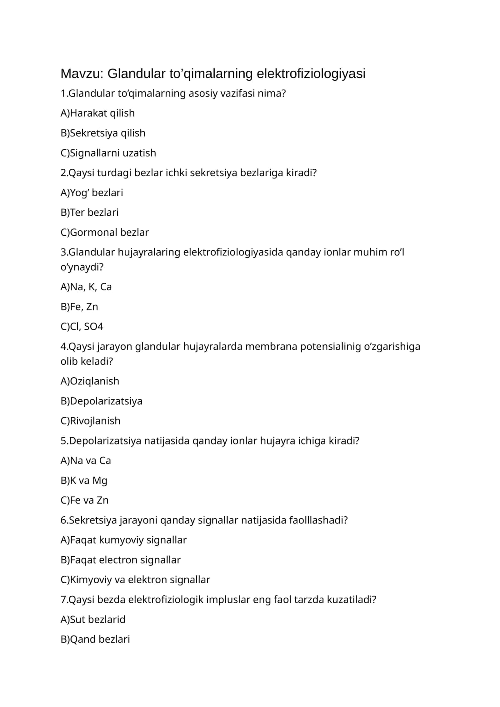 Glandular to’qimalarning elektrofiziologiyasi 1