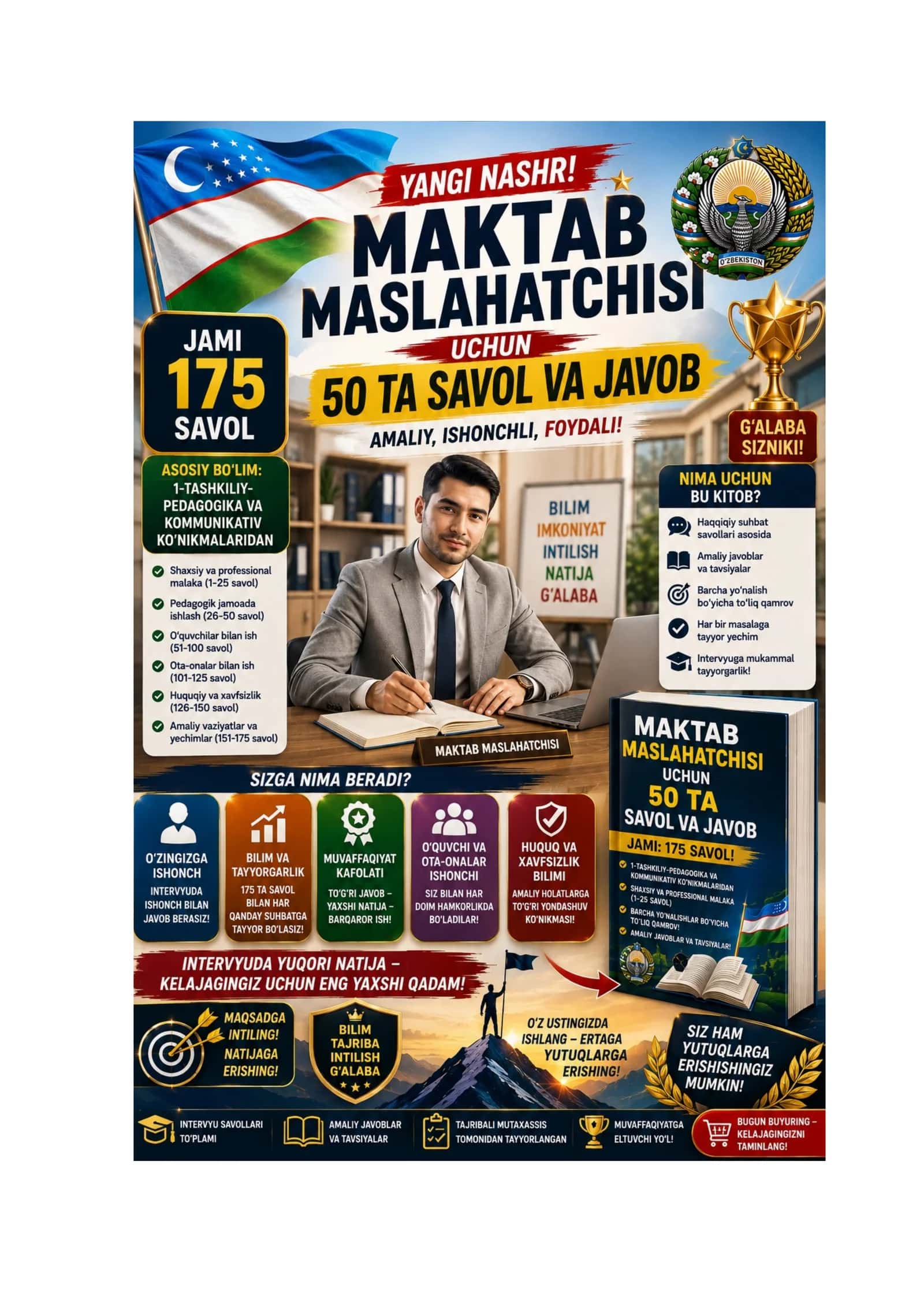 MAKTAB MASLAHATCHISI UCHUN 50 TA SAVOL VA JAVOB 1