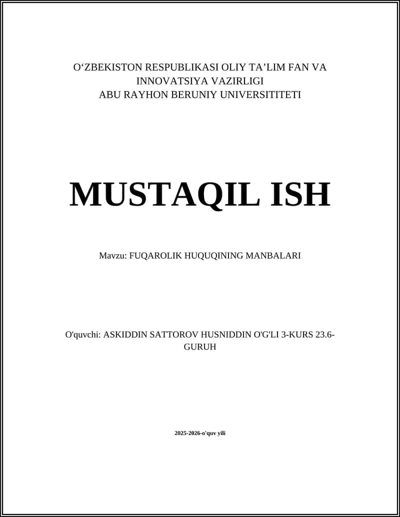 FUQAROLIK HUQUQINING MANBALARI 1