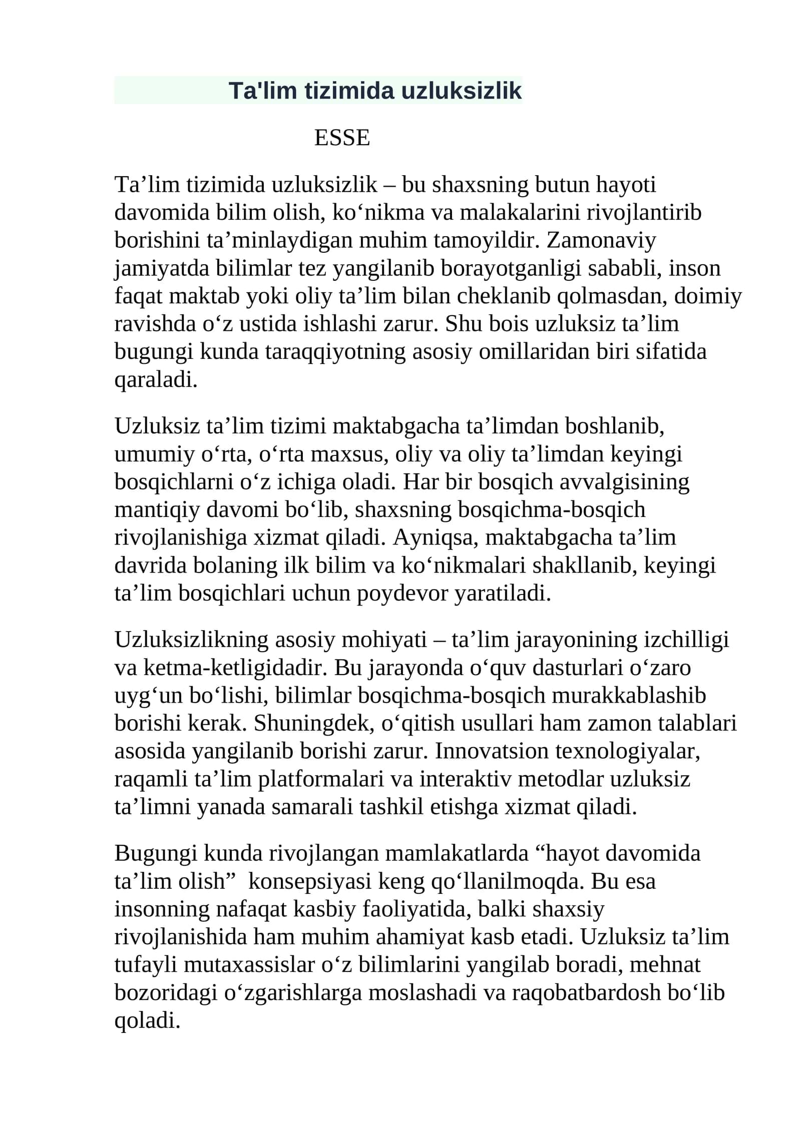 Ta'lim tizimida uzluksizlik 1