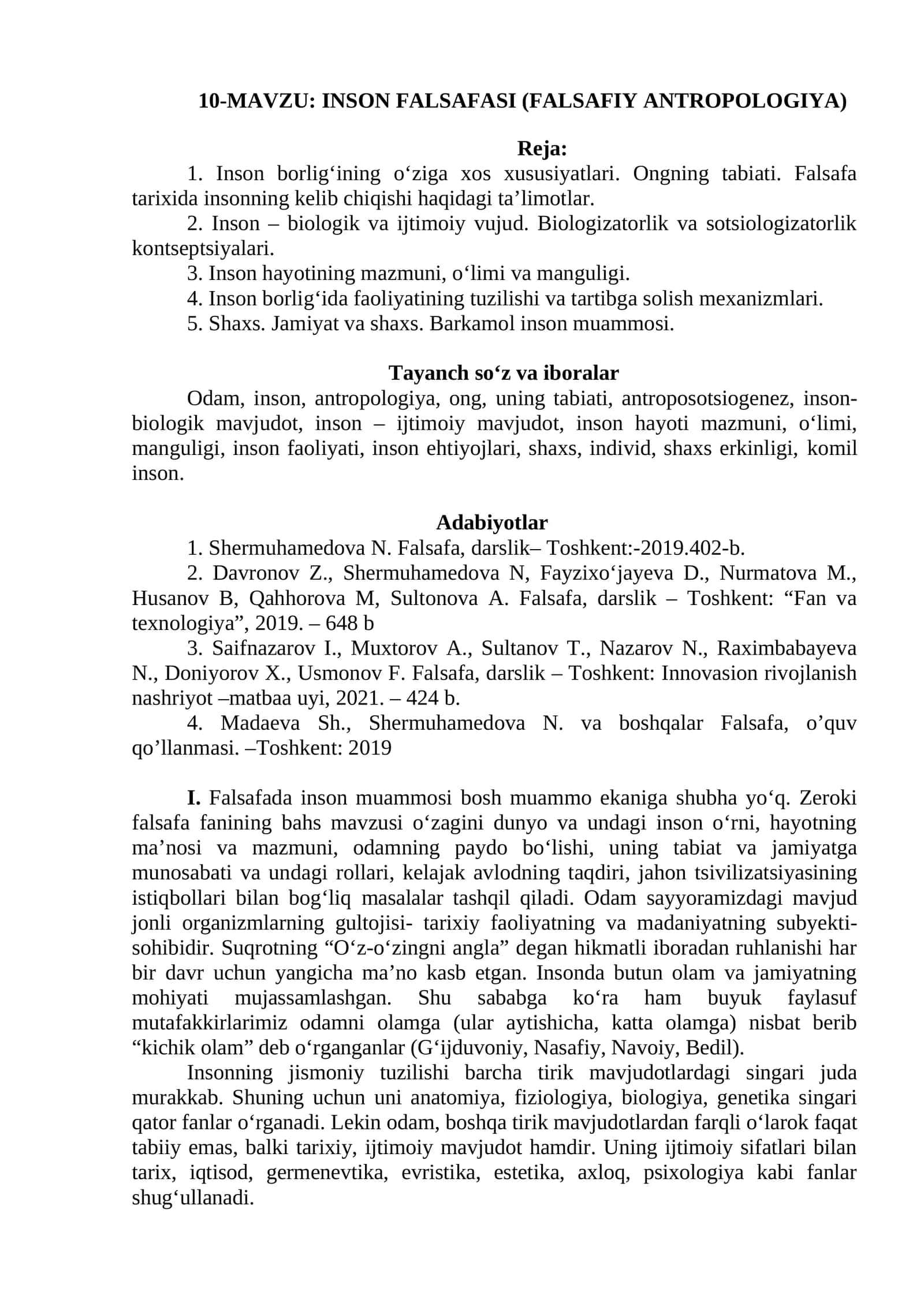 INSON FALSAFASI (FALSAFIY ANTROPOLOGIYA) 1