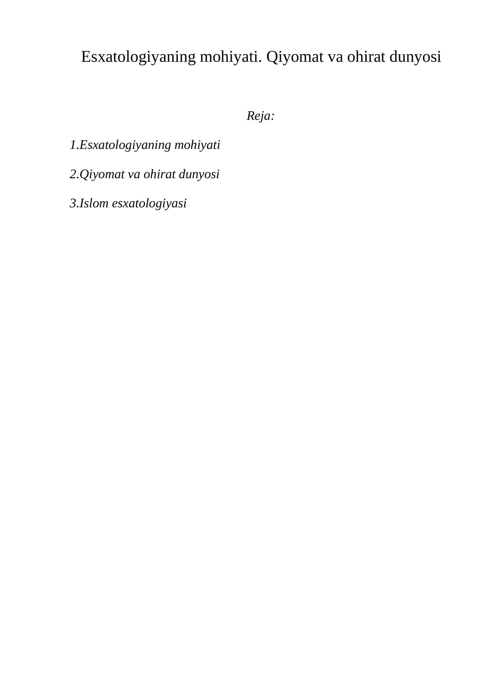 Esxatologiyaning mohiyati 1