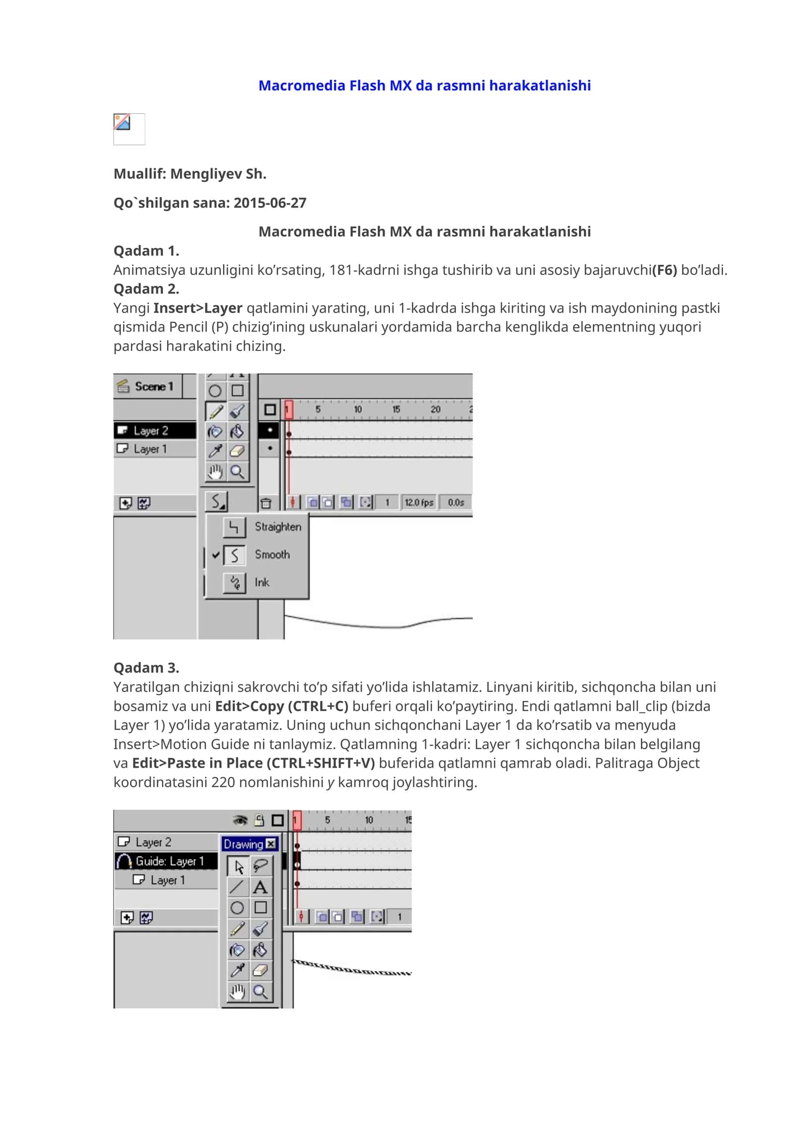 Macromedia Flash MX da rasmni harakatlanishi 1