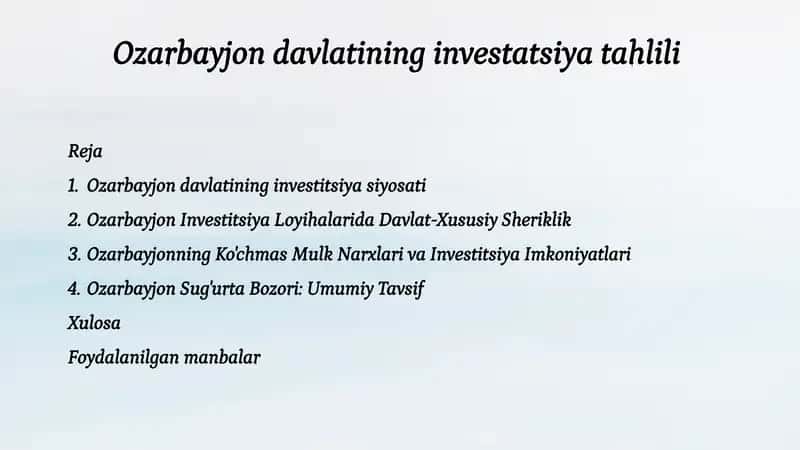 Ozarbayjon davlatining investatsiya tahlili 1
