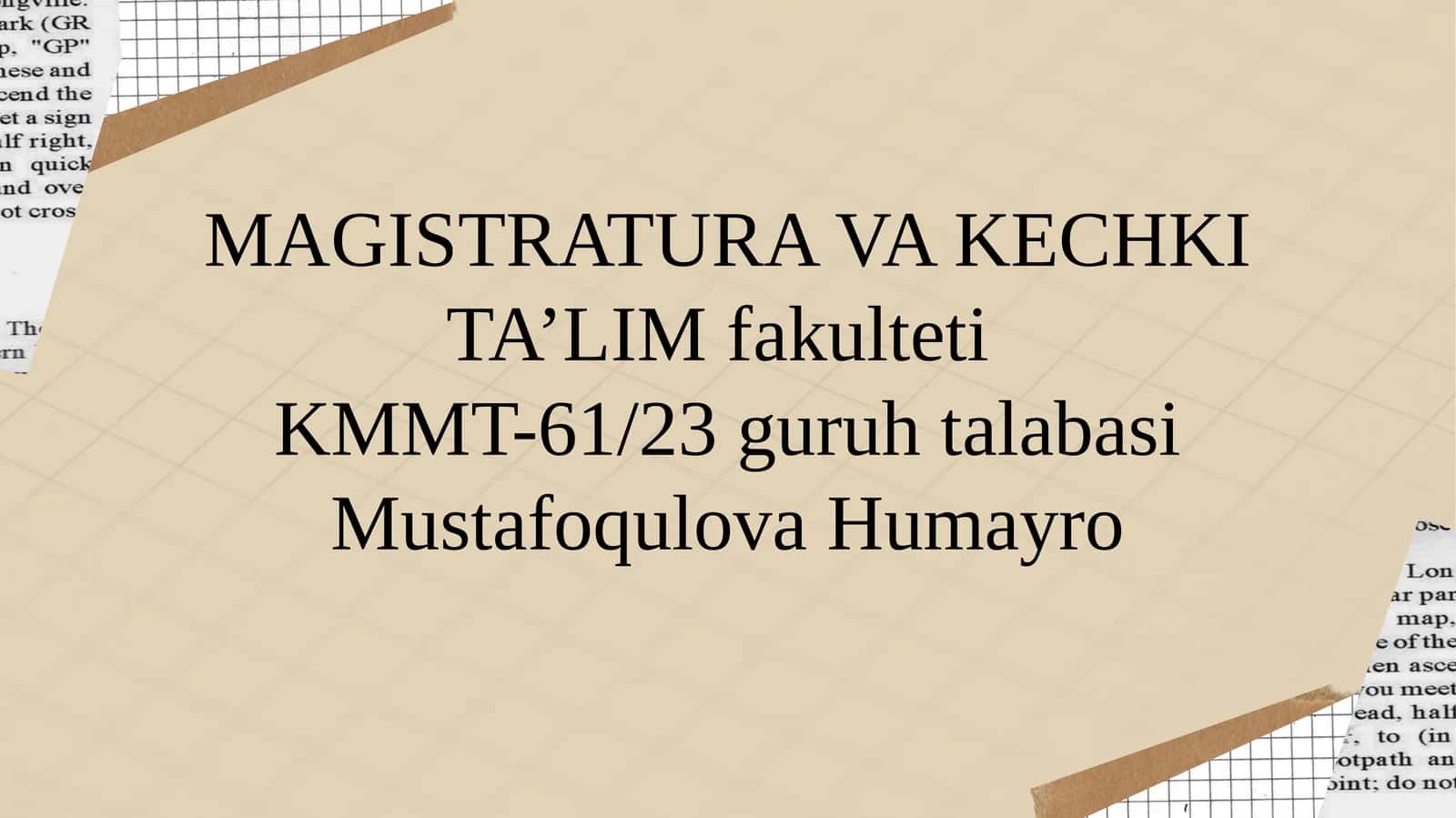 KMMT-61/23 group student Mustafoqulova Humayro 1
