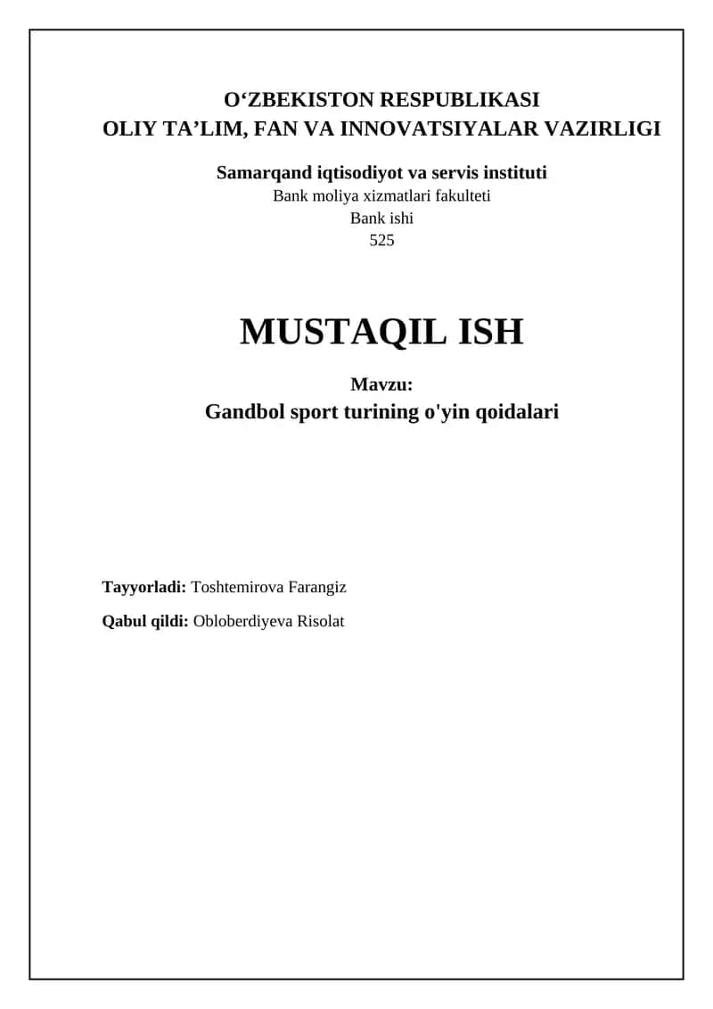 Gandbol sport turining o'yin qoidalari 1