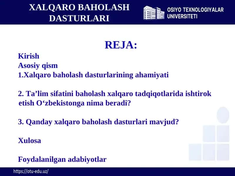 Xalqaro baholash dasturlari 1
