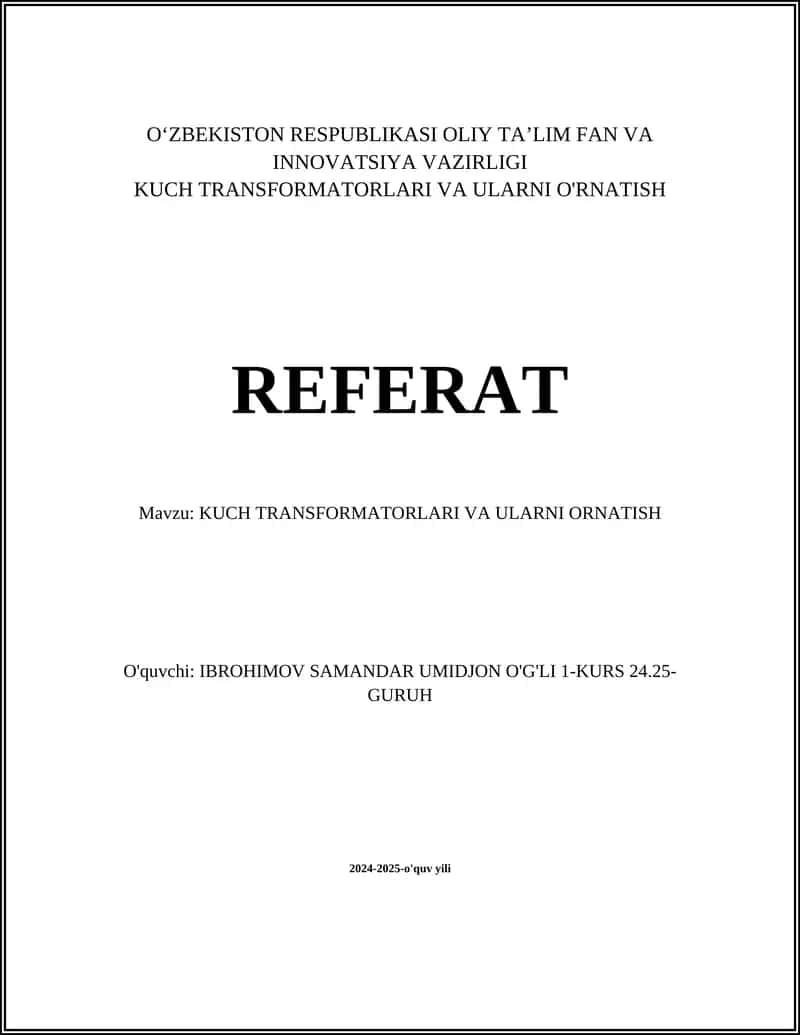 KUCH TRANSFORMATORLARI VA ULARNI O'RNATISH 1