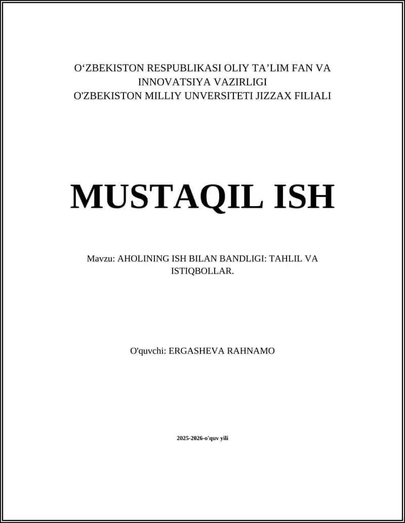 AHOLINING ISH BILAN BANDLIGI: TAHLIL VA ISTIQBOLLAR 1