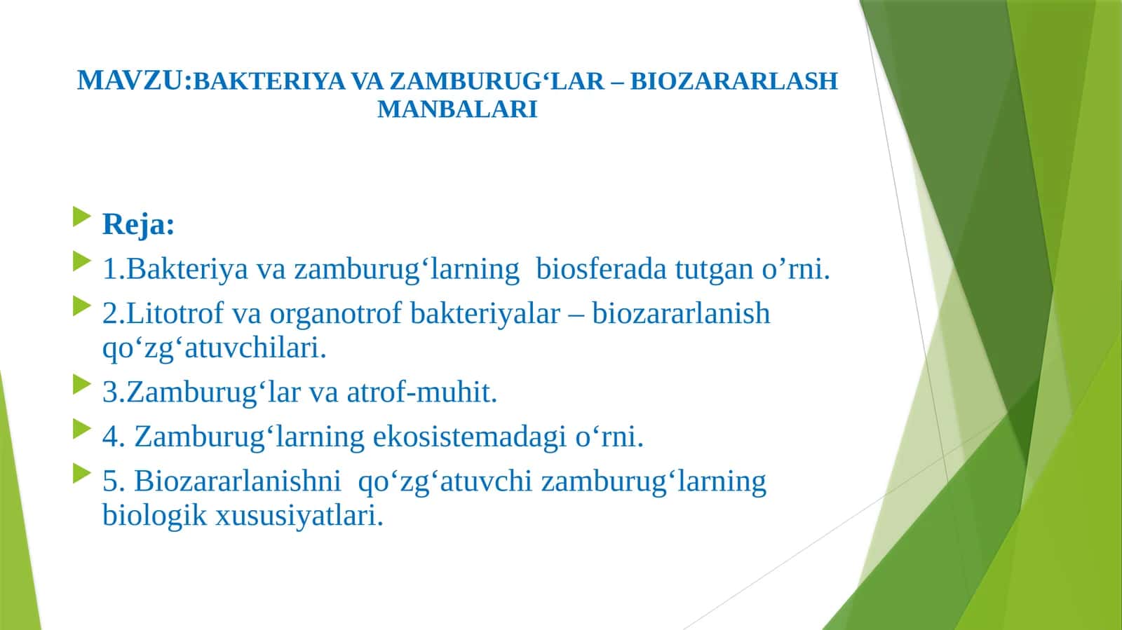 BAKTERIYA VA ZAMBURUG‘LAR – BIOZARARLASHMANBALARI 1