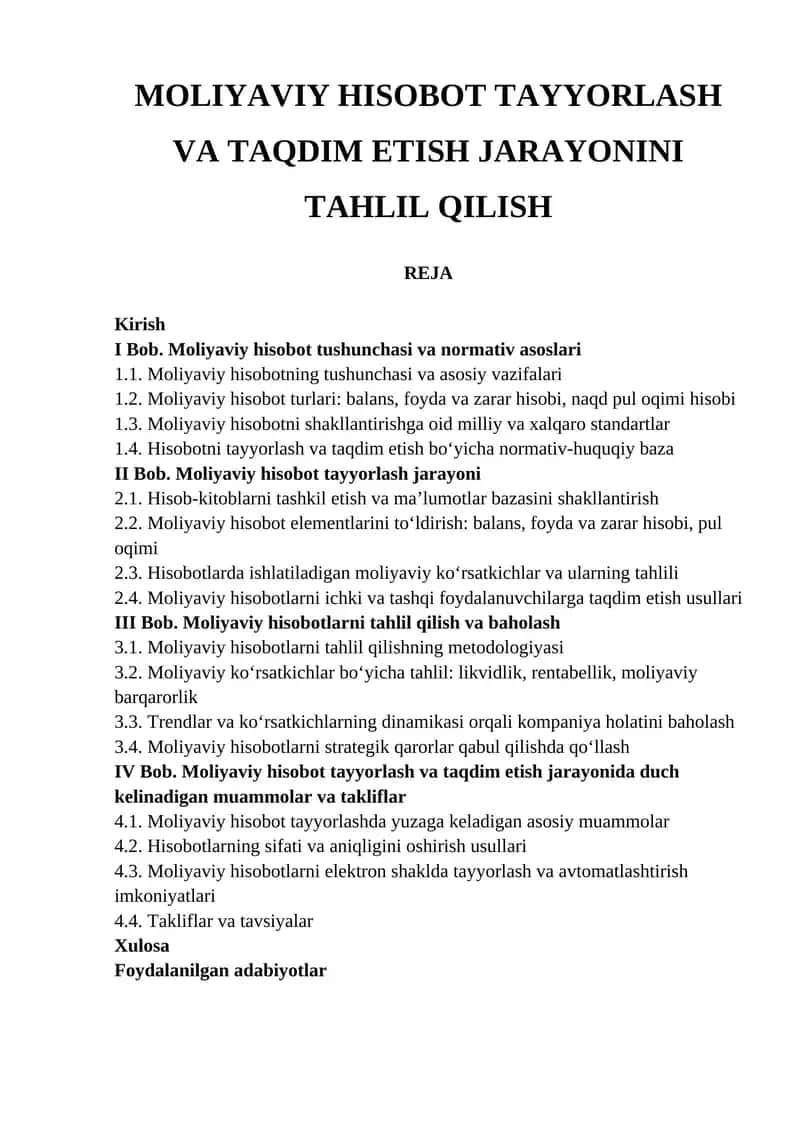 MOLIYAVIY HISOBOT TAYYORLASH VA TAQDIM ETISH JARAYONINI TAHLIL QILISH 1