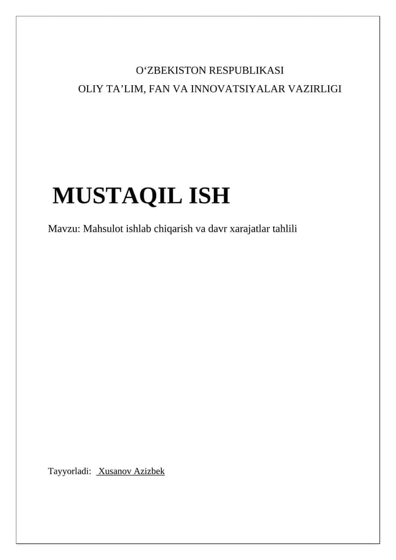 Mahsulot ishlab chiqarish va davr xarajatlar tahlili 1