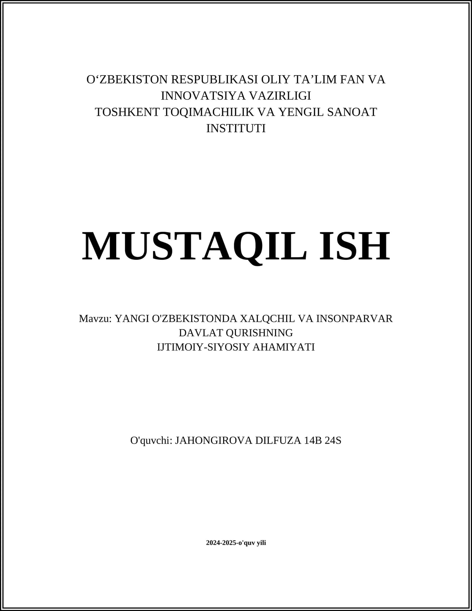 YANGI O'ZBEKISTONDA XALQCHIL VA INSONPARVAR DAVALAT QURISHNING IJTIMOIY-SIYOSIY AHAMIYATI 1