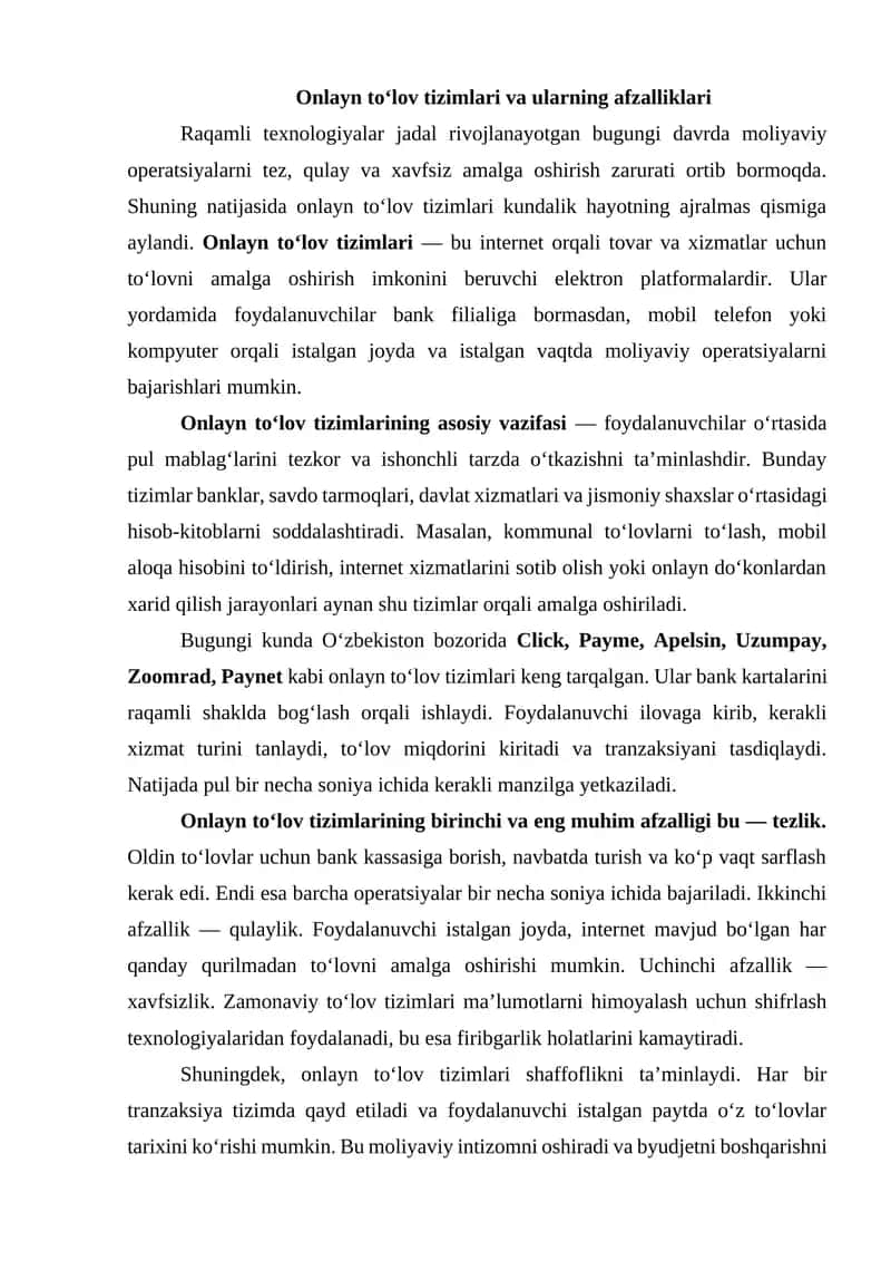Onlayn to‘lov tizimlari va ularning afzalliklari 1