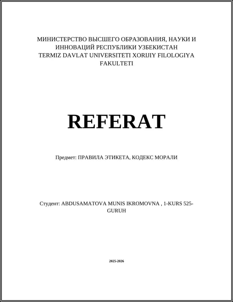 TERMIZ DAVLAT UNIVERSITETI XORIJIY FILOLOGIYA FAKULTETI REFERAT 1